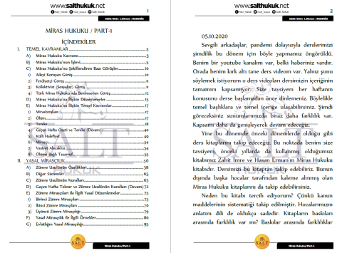 Miras Hukuku 1. Dönem Part-1 (2020-2021)-AKHF-Konu Anlatım Kitapçığı