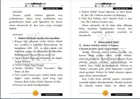 Medeni Hukuk Amfi 3 1. Dönem Part-1 (2020-2021)-DEÜ-Konu Anlatım Kitapçığı