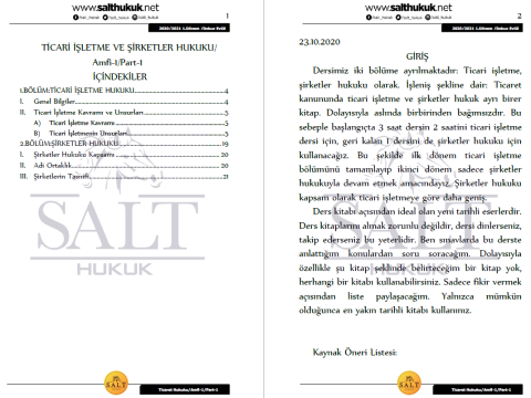 Ticaret İşletme ve Şirketler Hukuku Amfi 1 1. Dönem Part-1 (2020-2021)-DEÜ-Konu Anlatım Kitapçığı