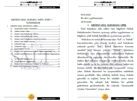 Medeni Usul Hukuku Amfi 1 1. Dönem Part-1 (2020-2021)-DEÜ-Konu Anlatım Kitapçığı