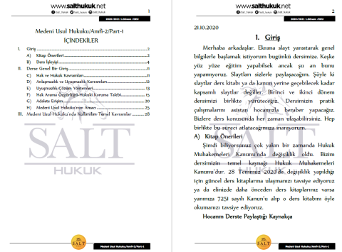Medeni Usul Hukuku Amfi 2 1. Dönem Part-1 (2020-2021)-DEÜ-Konu Anlatım Kitapçığı