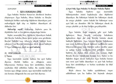 Eşya Hukuku Amfi 2 1. Dönem Part-1 (2020-2021)-DEÜ-Konu Anlatım Kitapçığı