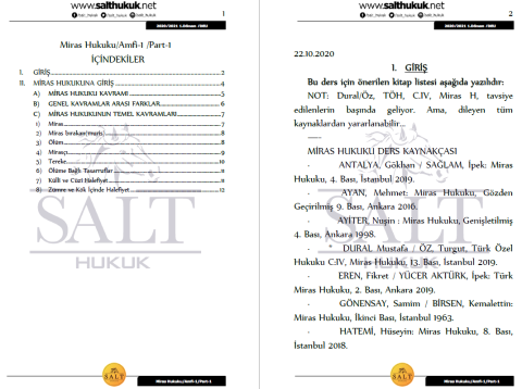 Miras Hukuku Amfi 1 1. Dönem Part-1 (2020-2021)-DEÜ-Konu Anlatım Kitapçığı