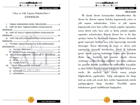 Yolcu ve Yük Taşıma Hukuku 1.Dönem Part-1 (2020-2021)-AKHF-Konu Anlatım Kitapçığı