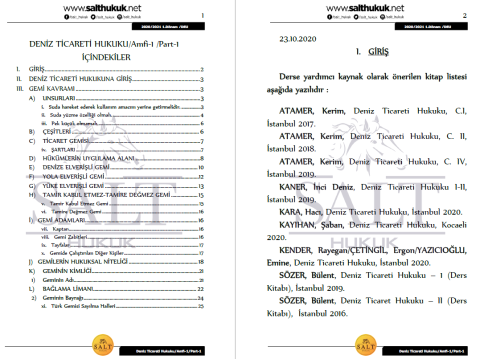 Deniz Ticaret Hukuku Amfi 1 1. Dönem Part-1 (2020-2021)-DEÜ-Konu Anlatım Kitapçığı