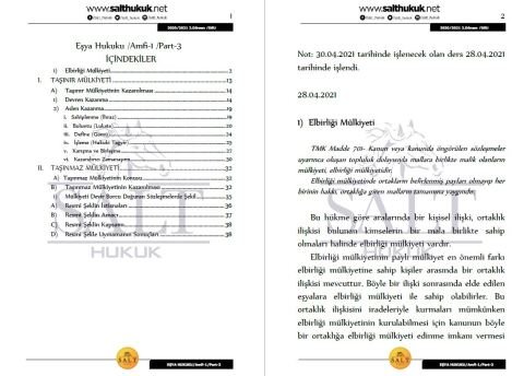 Eşya Hukuku Amfi 1 2. Dönem Part-3 (2020-2021)-DEÜ-Konu Anlatım Kitapçığı