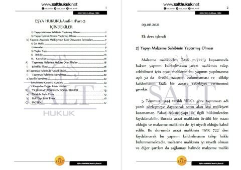 Eşya Hukuku Amfi 1 2. Dönem Part-5 (2020-2021)-DEÜ-Konu Anlatım Kitapçığı